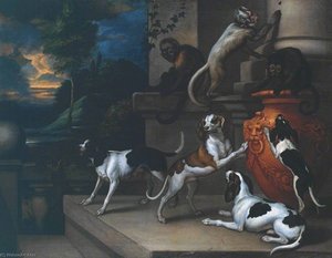 Monkeys And Dogs Playing — Francis Barlow