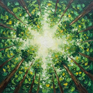 Ethereal Radiance: A Meditative Radial Ascent Through The Verdant Forest Canopy — Laurent Fontaine