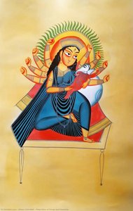 Patachitra Of Durga And Ganesha — Uttam Chitrakar