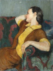 Reclining Lady In Brown And Yellows — Georges Van Houten