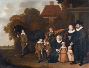 Portrait Of The Meebeeck Cruywagen Family Near The Gate Of Their Country Home On The Uitweg Near Amsterdam. — Jacob Van Loo
