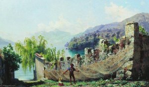 Italian Landscape With Fisherman Drying His Nets — Fedor Bronnikov