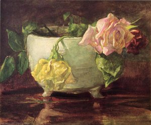 Roses In Old Chinese Bowl — John La Farge