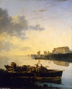 Barges On A River — Adam Pynacker