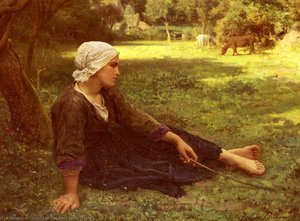 Girl Guarding The Cows — Jules Adolphe Aimé Louis Breton