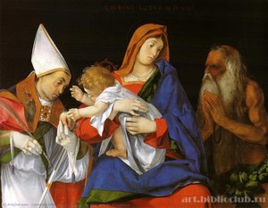 Madonna With A Bishop And St. Onuphrius — Lorenzo Lotto