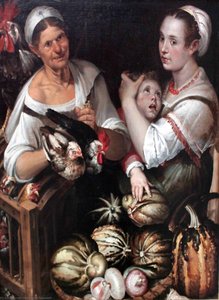 Two Market Women And A Boy With Chicken And Vegetables — Bartolomeo Passerotti