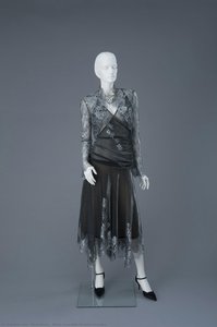 Silver Ensemble Of Satin And Lace — Hanae Mori