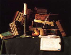 Still Life With Candle, Pipe And Books — John Frederick Peto