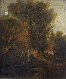 Wooded Lane With Cottages And A Figure In Red — James Stark