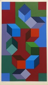 Architectural Labyrinth Of Crimson And Forest In A Monolithic Geometric Order — Jean-paul Blanchet
