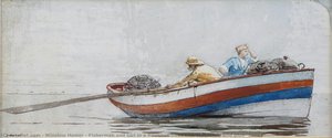 Pescatore E Ragazza Nella Barca Strisciata Di Rosso Bianco E Nero — Winslow Homer