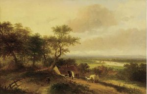A Haycart By A Farm In A Panoramic River Landscape — Jan Evert Morel