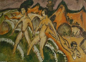 Female Nudes Striding Into The Sea — Ernst Ludwig Kirchner