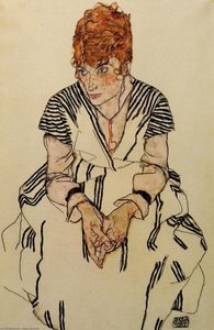 The Artist's Sister In Law In A Striped Dress — Egon Schiele