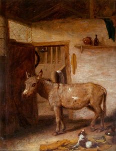 A Donkey And A Spaniel In A Stable — Abraham Cooper