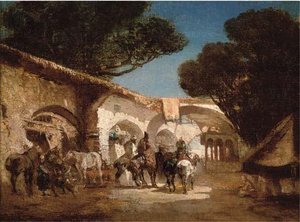 Saddling Up At The Stables, An Arab Street — Alberto Pasini