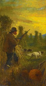 Hunter With Two Dogs In Cornfield — N.c. Wyeth