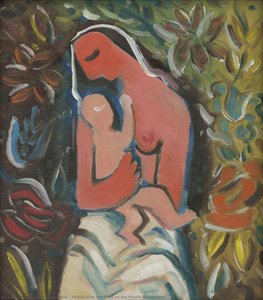 Mother With Her Child On The Flower Background — Galanda Miklós