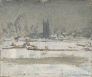 Estudio De Una Barcaza En El Stour En Dedham Con Nieve — Sir Alfred James Munnings