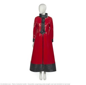Ensemble Comprising Ankle-length Coat And Miniskirt In Red Vinyl — Pietro Costante Cardin