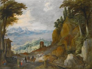 A Mountainous Landscape With Travellers On A Path — Joos De Momper The Younger
