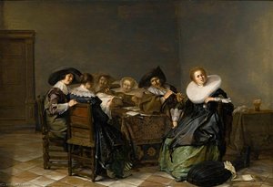Interior With Musicians Seated Around A Table — Pieter Jacobsz Codde