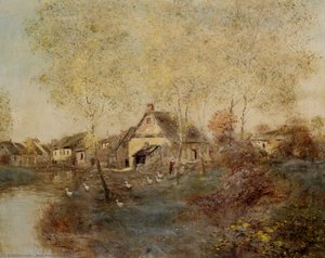 Feeding The Ducks Along The Canal — Jean-françois Raffaelli