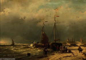 Unloading The Catch On The Beach Of Scheveningen — Andreas Schelfhout