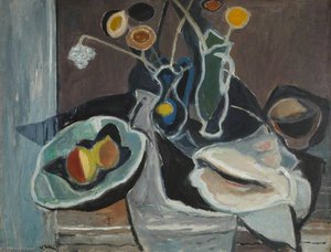 Two Jugs, Flowers And Conch Shell — Sir William George Gillies