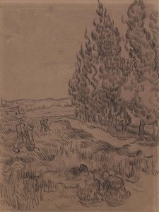Paisaje Con Cipreses (cipreses Con Cuatro Personas Trabajando En El Campo) — Vincent Willem Van Gogh
