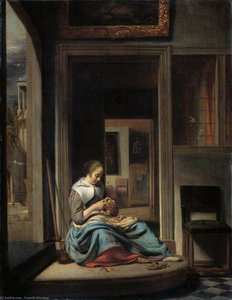 Woman Peeling Apple — Cornelis Bisschop