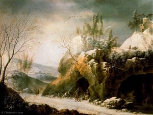 Winter Landscape In The Apennines With A Cave — Francesco Mochi