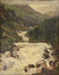 Rocky Landscape With Waterfall — Julius Jacobus Van De Sande Bakhuyzen
