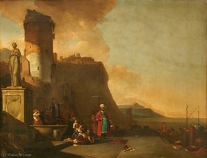 Capriccio Of A Fort By The Sea, With Orientals And An Antique Statue — Thomas Wyck