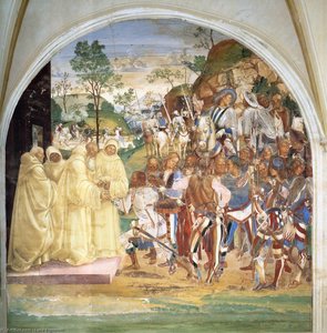 Life Of St Benedict, Scene 28: Benedict Recognizes And Receives Totila — Luca Signorelli