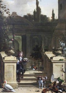 View Of A Terrace With A Page Descending — Melchior De Hondecoetter