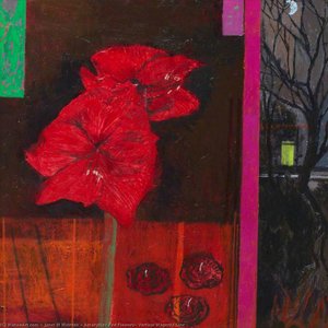 Amaryllis, Red Flowers, Vertical Magenta Line — Janet M Melrose