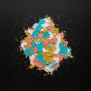 Primordial Resonance: A Sculptural Burst of Teal and Ochre Within the Eternal Void