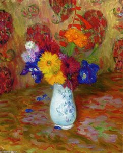Flowers Against A Palm Leaf Pettern — William James Glackens