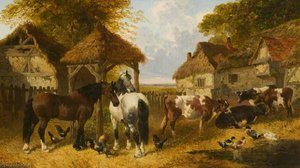 A Farmyard Scene With Horses, Ducks And Poultry — John Frederick Herring Ii