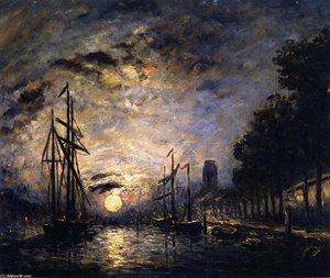 Moonlight Over A Canal, Dordrecht — Johan Barthold Jongkind