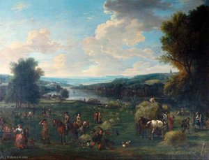 View Of The Severn Valley With Haymaking And Figures — John Wootton