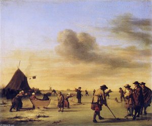 Golfers On The Ice Near Haarlem — Adriaen Van De Velde