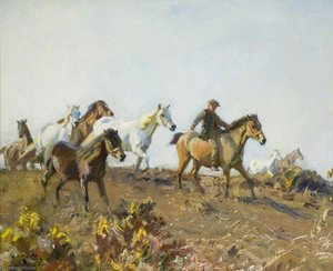 'shrimp' Leading Ponies Across A Norfolk Common — Sir Alfred James Munnings