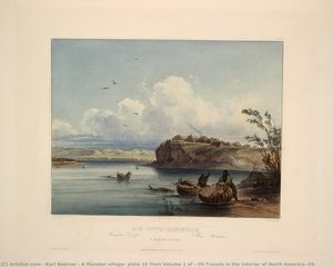 A Mandan Village, Plate 16 From Volume 1 Of 'travels In The Interior Of North America' — Karl Bodmer