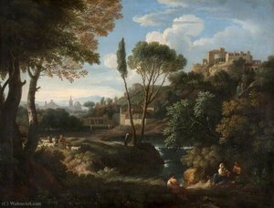 Landscape With A Waterfall And Buildings — Jan Frans Van Bloemen