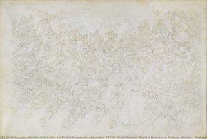 La Divina Commedia, Paradiso Xxviii. Ninth Sphere (crystal Heaven Or Primum Mobile): Dante Sees God As A Glaring Point, Circled By Angelic Choirs; Beatrice Explains The Hierarchy And The Powers Of The Sphere — Sandro Botticelli