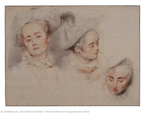 Tre Studi Di Una Giovane Testa — Jean-antoine Watteau