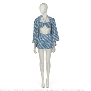 Ensemble In Printed Cotton Twill Comprising Beach Jacket, Bikini Top And Swimming Trunks — Emilio Pucci